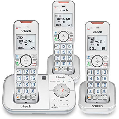 VTech VS112-37 DECT Bluetooth 3 Handset Cordless Phone for Home with Answering Machine, Call Blocking, Caller ID, Intercom and Connect to Cell (Silver & White)
