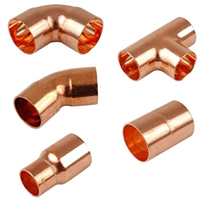 Pipestation 15mm Copper Plumbing Fittings Multipack - Includes 50 x 90 Degree Elbows, 10 x 45 Degree Elbows, 10 x Fitting Reducers (15-10mm), 10 x Equal Tee, 20 x Straight Connectors