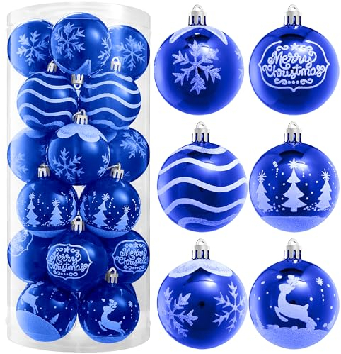 Joiedomi 24 Stück Weihnachtskugeln Ornamente, Deluxe bruchsichere Weihnachtsschmuck für Feiertage, Partydekoration, Baumschmuck und besondere Anlässe (blau & weiß, 6 cm)