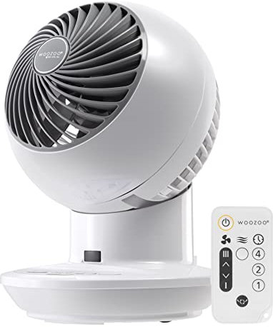 IRIS USA WOOZOO Air Circulator Fan with Remote, Oscillation, 3 Speeds, 52ft Max Air Distance, Adjustable Tilt, Quiet Motor, Small Fan for Bedroom, Office, Dorm, White