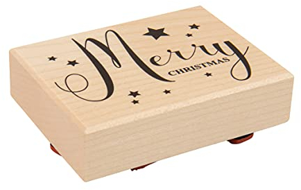 Rayher Stempel Holz Merry Christmas, 6 x 8 cm, Textstempel Holz, Holzstempel, Weihnachtsstempel, Butterer Stempel, 29225000