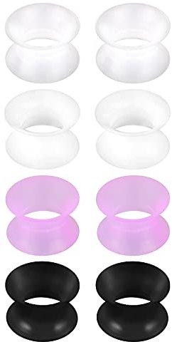 D.Bella Lot de 4 paires de plugs d'oreille en silicone flexibles 6/8/10/12/14/16/18/20 mm, Silicone
