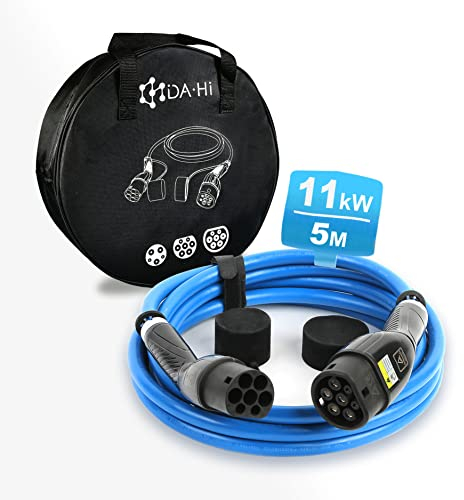 DA • Hi Typ 2 EV Ladekabel für Elektroauto u. PHEV, 11KW 16A 3-Phase 5M, in schwarz-Blau, IP54 Wind-, Regen- und staubbeständig