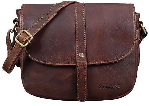 STILORD 'Kira' Umhängetasche Frauen Leder Vintage kleine Handtasche zum Ausgehen klassische Abendtasche Partytasche Freizeittasche Echtleder, Farbe:florida - braun