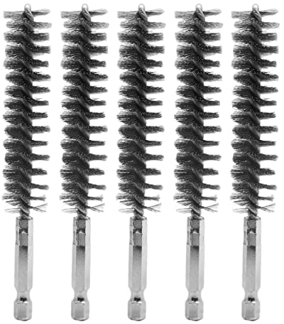 Jiozermi 5 Pcs Bore Brush with 1/4 Inch Hex Shank, Stainless Steel Brush, Cleaning Wire Twisted Brush for Power Drill Impact Driver