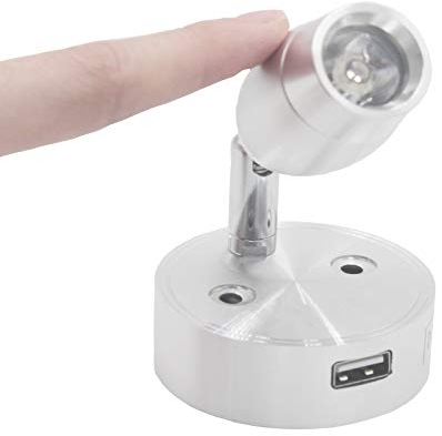 JUTTAUTO 12 V LED-Spot-Leselicht mit USB-Ladeanschluss, dimmbar, Touch-Campervan-Strahler, Wohnmobil-Nachttisch-Wandlampe für Wohnmobil, Boot, Yacht, Wohnmobil, Wohnwagen, Warmweiß (Silber-1)