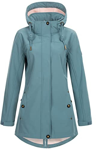 Ankerglut Damen Softshellmantel Kurzmantel Mit Kapuze Gefüttert Übergangsjacke #Ankerglutbrise Softshelljacke, Smoke, 38 EU