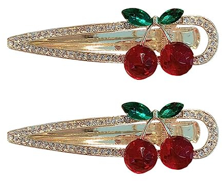 Lurrose 2 Stücke Glänzende Strass Alligator Haarklammern Bling Ab Kristall Schöne 3D Erdbeer Kirsch Duck Bill Haare Barretten Funkeln Geometrische Haarstifte Haarschmuck für Frauen