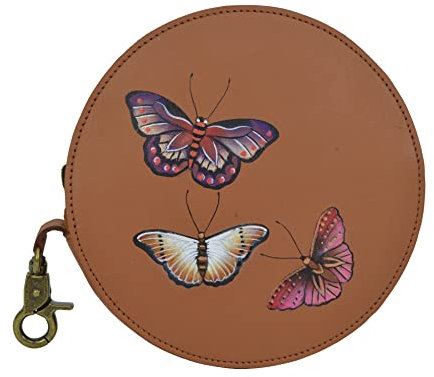 Anuschka - Porte-Monnaie Rond en Cuir véritable Peint à la Main pour Femme - Butterflies Honey