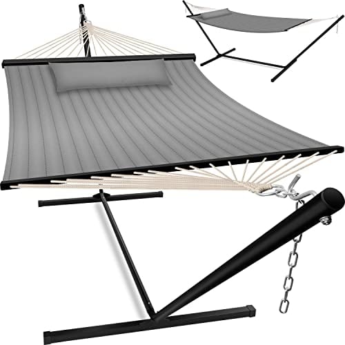 KESSER® Hängematte Hill mit Gestell Kissen Doppelhängematte für 2 Personen-Stabiler Rahmen 200kg Belastbarkeit Indoor & Outdoor XXL Hängesessel Doppel Mehrpersonen Garten Pool Balkon Terrasse, Grau