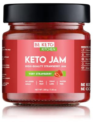 BeKeto Keto Mermelada – Mermelada apta para Keto muy fresa de 200 g, vegana, sin gluten, natural y completamente libre de azúcar.