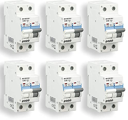 POPP® Interruptor Automático Magnetotérmico Doméstica CURVA C corte 6000A 1P+N 10A,16A,20A,25A,32A,40A 63A Pack 6,12 (Pack 6, 63A)
