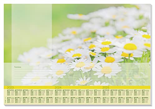 SIGEL HO307 Papier-Schreibtischunterlage, ca. DIN A2, mit 3-Jahres-Kalender, 30 Blatt, Motiv Lovely Daisies, vegan, aus nachhaltigem Papier