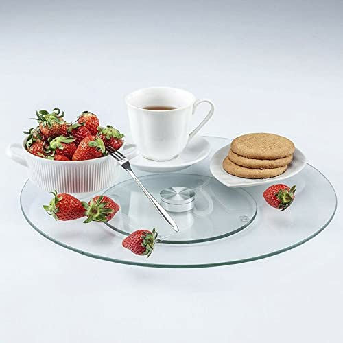 LIZZIE JACOBS New Tempered Glass Lazy Susan Rotating Turntable Serving Tray Cake Decorating Plate Spin Swivel Revolving Clear Round Tray Table Server Ideal for Cake Cheese Dips Sauces