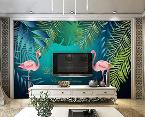 Papier Peint Panoramique 3D Plante Tropicale Feuille Verte Flamant Rose Décoration Murale Trompe L'Oeil Salon Chambre Art Mural Taille personnalisée