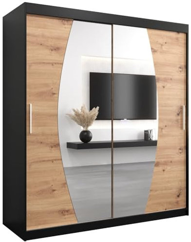 ABIKSMEBLE Armoire Porte Coulissante Miroir Elypse - Chambre Adulte - Penderie Vetement Dressing - Garde Robe - Placard - 2 Portes - Closet