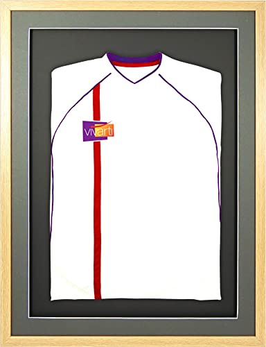 Vivarti DIY Adult 3D Mounted Sports Shirt Display Frame for Football Shirt, Rugby Shirt, Band T-Shirt Shadow Box - 60 x 80cm - Oak Frame, Silver Mount, Black Backing Card