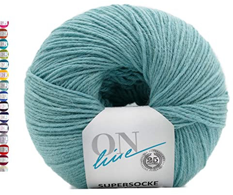 Online Sockenwolle 6-fädig einfarbig | Supersocke 6-fach 321 Merino Uni | dickes Sockengarn mit Merinowolle zum Stricken und Häkeln (5008 Mint Grün)
