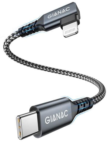 GIANAC USB C to Lightning Cable Short 0.5M/1.7FT,90 Degree iPhone Charger Cable Nylon PD Fast Charging Lightning Cable USB C Compatible with iPhone 14 13 12 11 Pro Max XR XS Max X 10 8 7 6 Plus SE