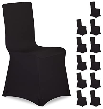 Relaxdays 12 x Stuhlhussen, universeller Stretch Stuhlbezug, waschbarer Stoff, Bankettstuhl Dekoration, Empfang und Feier, schwarz