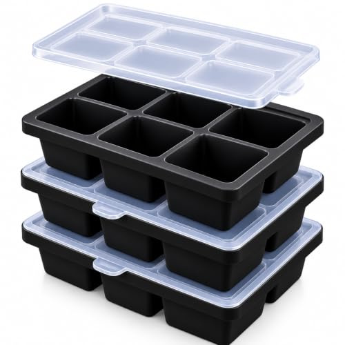 Large Silicone Ice Cube Tray, 3 Pack Black | Easy-Release Ice Cube Moulds, 6 Ice Cubes Per Tray, For Chocolate Cocktail Any Drinks
