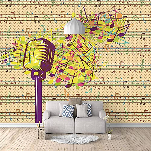 Peel And Stick Wallpaper,Modern Colorful Sheet Music Flowing Music Symbols Large Self-Adhesive Wallpaper Peel And Stick Detachable Contact Paper Mural Vinyl Suitable For Decorative Bedroom Living Ro