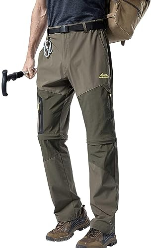 Tägliches Tragen Zip Off Hiking Pants for Men Stretch Convertible Cargo Pants Quick Dry Waterproof Travel Outdoor Safari Pants (Color : Green, Size : S-Small)