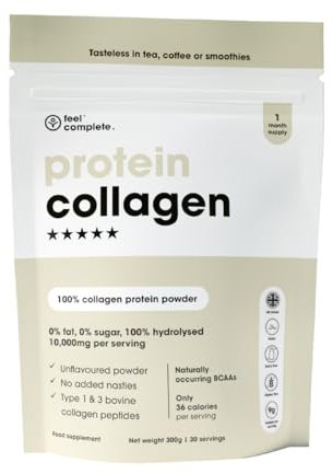 Feel Complete | High Protein Collagen | Grass Fed & Hydrolysed | Premium Type 1 & 3 Hydrolysed Bovine Collagen Peptides | Halal | Skin, Hair & Nails | Includes Amino Acids | 300g | 30 Servings