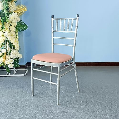 WedDecor Stretchable Chair Seat Covers Spandex Dining Chair Pad Slipcovers for Chiavari, Removable Washable Elasticated Cushion Protectors Kitchen Chair Seat Pad Protector, Rose Gold, 1pc