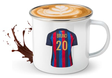 Taza del Barça personalizada con nombre, taza de camping de metal para viaje estilo retro con ilustracion de camiseta del Barcelona club de futbol(Barça, metal)