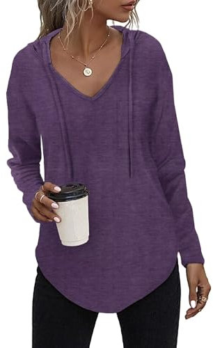 Tanmolo Kapuzenpullover Damen Leichter Pullover Hoodie Sweatshirs mit Taschen für den Herbst Lila, XL