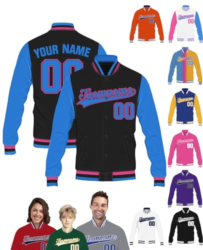 STREADVE College Jacke mit Namen Buchstaben Nummer Logo für Herren Damen Kinder Personalisiert Bomberjacke Teenager Baseball Jacke