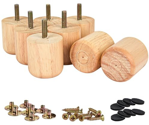 La Vane 8er Set Möbelfüße aus Massivholz - Runde Tischbeine Ersatz (Höhe: 5cm) mit M8 Gewindebolzen, Montageplatten - Für Sofa, Bett, Schrank, Couch, Ottomane & Tische - Leicht zu installieren