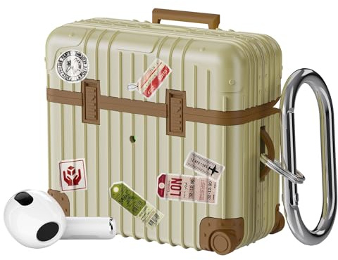 VISOOM für Airpods 3 2021 Hülle Mit Karabiner, Reisweiß | niedlich Suitcase stoßfeste TPU Schutzhülle für Airpods 3 Case Mit DIY-Aufklebern, Front-LED Sichtbar, Kabelloses Laden
