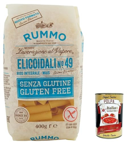 Italian Gourmet Pasta Elicoidali N49 10 x 400g, senza Glutine Nudeln rigati | Mais-Reis-Mix, glutenfrei und al dente, tengono bene sughi ricchi, Gesamtnettogewicht 4 kg + Kostenlos Polpa 400g