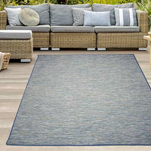 Teppich-Traum Indoor und Outdoorteppich Balkon Terrasse Veranda beidseitig nutzbar wetterbeständig Sisaloptik einfarbig blau, 120 x 160 cm