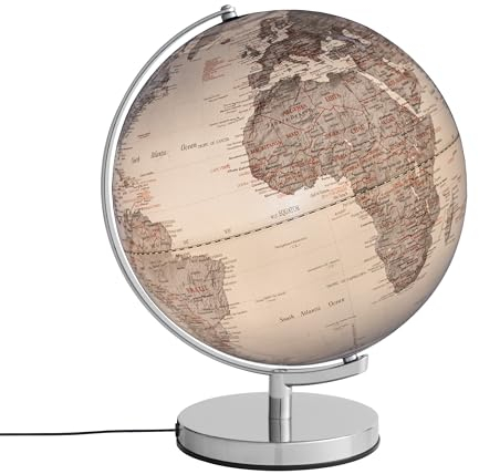 Globus mit 30 cm Durchmesser – STELLAR LIGHT – integrierte Beleuchtung – verchromter Metallfuß – bewegliche Achse – silberfarben – TROIKA Original