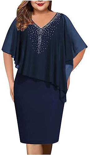 Elegant Dress for Women UK Sale Clearance Plus Size Sequin Chiffon Dresses Party Evening Clubwear Midi Dress Elegant Sexy Casual Dress Cocktail Lace Half Sleeve Summer Dresses Wedding Guest Outfit