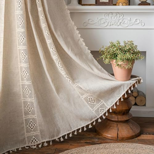 Daesar Beige Vorhänge 2er Set, Vorhänge Lichtdurchlässig mit Haken 150x300CM Bedruckt Einfarbig Gardinen Halbtransparent Wohnzimmer Küche