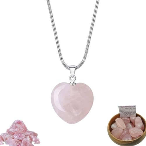 IDELUSH - Collana al quarzo rosa a forma di cuore | Catena in argento 925 ipoallergenico 50 cm | Energia e amore | Collana donna, rosa, grande, argento Sterling | Regali per donna, Grande, Argento