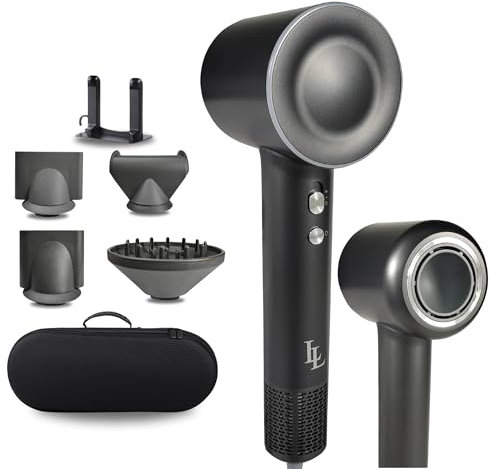 Largolash Haartrockner, bürstenloser Motor Föhn - Föhnen für Frauen dickes Haar, 110.000RPM, magnetische Aufsätze für unterwegs und leicht,Intelligentes Thermostat zum Schutz der Haare (Schwarz)