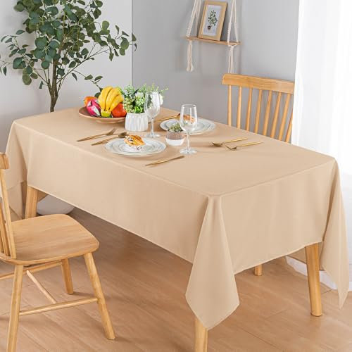 Hiasan Jacquard Tischdecke Outdoor wetterfest - Abwaschbar Tischwäsche Abwischbare Wasserdicht Tischdecke Outdoor Tischtuch für Esszimmer Garten Party Hochzeiten oder Haushalt, 140x200cm Beige