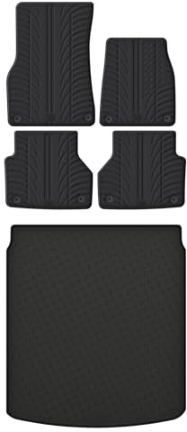 Travall Rubber Boot Mats & Car Mats Bundle compatible with Audi A6 Avant/Allroad (2018-Current) Heavy Duty Floor Mats Moulded Premium Mats Easy Clean Black with Clips