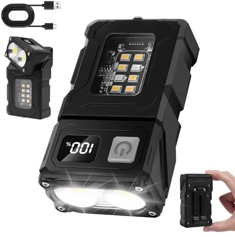 Flintronic Mini Lampada da Lavoro, 1 Pezzi COB Lampade Ruotabile di ispezione,Ricaricabile Ttramite USB C, Lampada portatile per Auto/Campeggio/Home e di Emergenza Uso