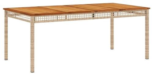 Myheimly Gartentisch, Esstisch für Garten Terrasse, Terrassentisch mit Holzplatte Stahlrahmen, Gartenmöbel Tisch Beige 180x90x75 cm Poly Rattan Akazienholz