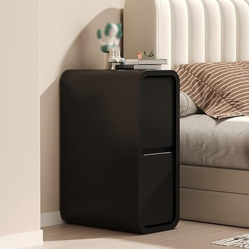 Schmaler Nachttisch, moderner minimalistischer Nachttisch, versteckter Aufbewahrungsschrank mit 2 Schubladen und Lederoberfläche, Sofa-Beistelltisch für Schlafzimmer mit kleinem Raum (30 x 4