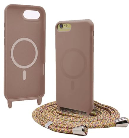 Bigcousin Coque Magnétique pour iPhone 8 Plus/7 Plus avec Cordon,[Compatible avec MagSafe],Silicone avec Collier Case Portable Cover,Réglable Collier Lanyard Case,Brun
