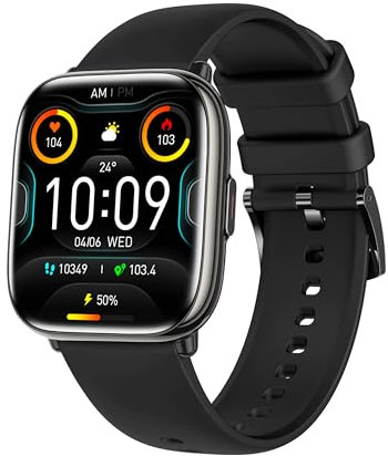 2025 novità Smartwatch Orologio intelligente AMOLED Chiamate Fitness Tracker Unisex Monitoraggio Frequenza cardiaca Saturimetro Pressione sanguigna Meteo Smart Watch NFC (Nero)