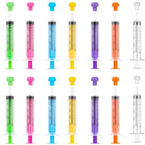 14 Pack 10ml Colourful Plastic Syringes with Caps for Pet Feeding | 7 Assorted Colours Syringe Help Separate Liquids; Ideal for Colostrum Dosing, Lab Transfer and Gentle Plant Watering at Home.