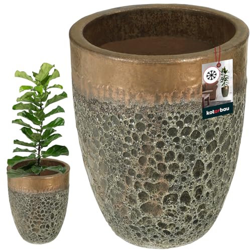 KOTARBAU® Blumenkübel Höhe 30 cm ⌀ 25 cm Blumentopf Gold Keramik Pflanzkübel frostsicher Übertöpfe für draußen Flower Pot Outdoor & Indoor Pflanzkübel innen außen